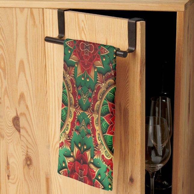 Red Green Decorative Holiday Kitchen Towel Kökshandduk (Thirds Fold)