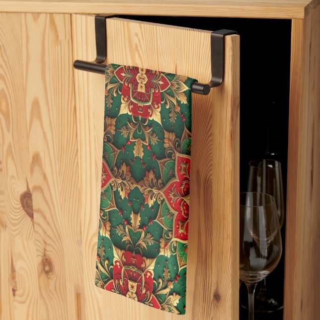 Red Green Decorative Holiday Kitchen Towel Kökshandduk (Thirds Fold)