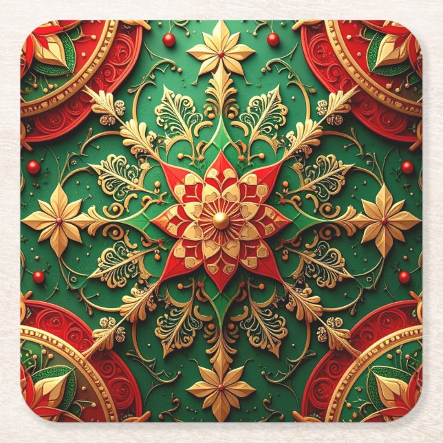 Red Green Decorative Holiday Paper Coaster Underlägg Papper Kvadrat (Framsidan)