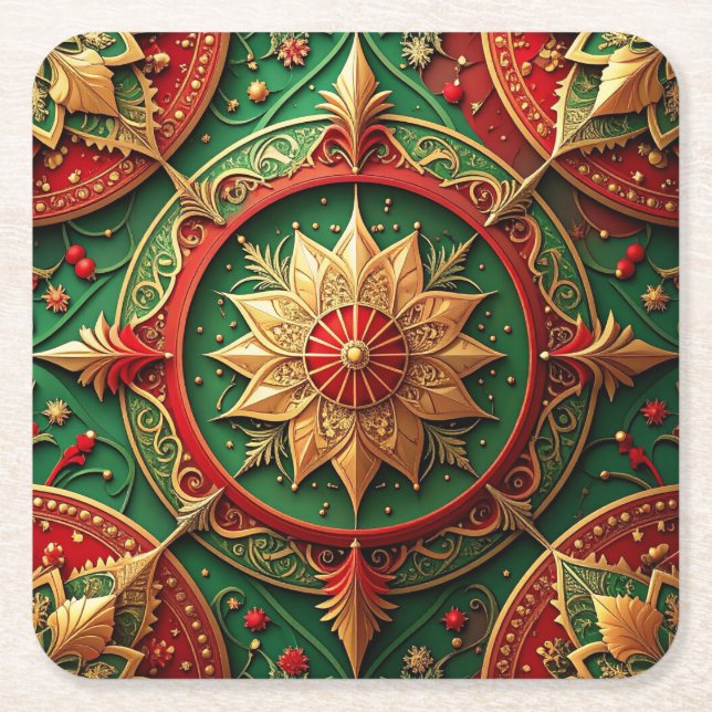 Red Green Decorative Holiday Paper Coaster Underlägg Papper Kvadrat (Framsidan)