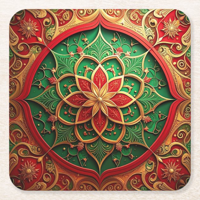 Red Green Decorative Holiday Paper Coaster Underlägg Papper Kvadrat (Framsidan)