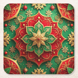 Red Green Decorative Holiday Paper Coaster Underlägg Papper Kvadrat