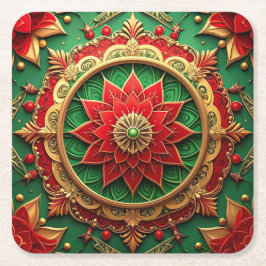 Red Green Decorative Holiday Paper Coaster Underlägg Papper Kvadrat