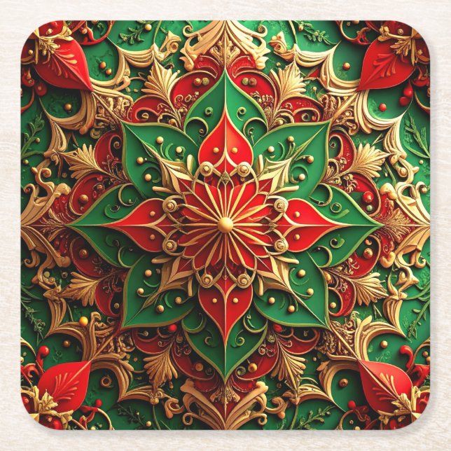 Red Green Decorative Holiday Paper Coaster Underlägg Papper Kvadrat (Framsidan)