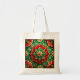 Red Green Decorative Holiday Tote Bag Tygkasse