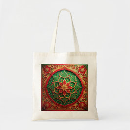 Red Green Decorative Holiday Tote Bag Tygkasse