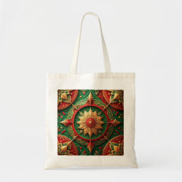 Red Green Decorative Holiday Tote Bag Tygkasse