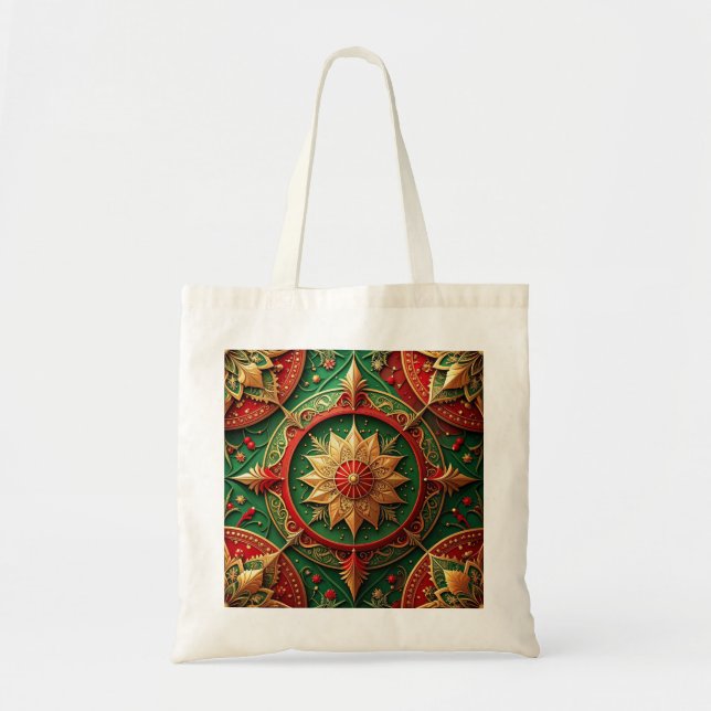 Red Green Decorative Holiday Tote Bag Tygkasse (Framsidan)