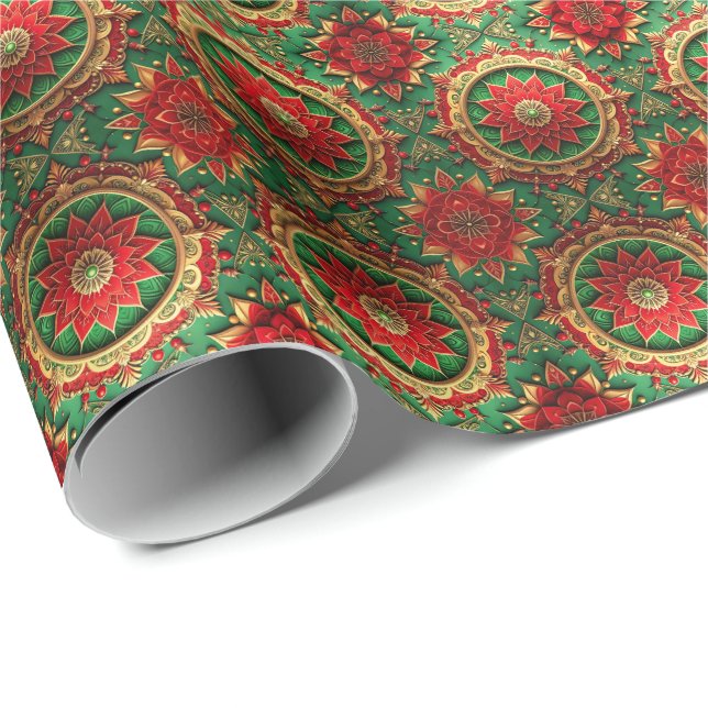 Red Green Decorative Holiday Wrapping Paper Presentpapper (Rullad Hörn)