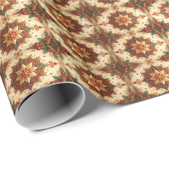 Red Green Decorative Holiday Wrapping Paper Presentpapper (Rullad Hörn)