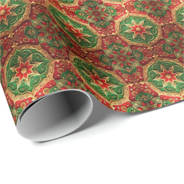 Red Green Decorative Holiday Wrapping Paper Presentpapper (Rullad Hörn)