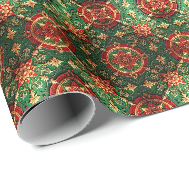 Red Green Decorative Holiday Wrapping Paper Presentpapper (Rullad Hörn)