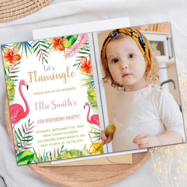 Red Green Flamingo Birthday Invitations with photo Inbjudningar (Red Green Flamingo Birthday Invitations with photo)