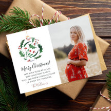 Red & Green Floral Ball Family Christmas Photo 