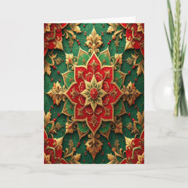 Red Green Gold Decorative Holiday Card Kort