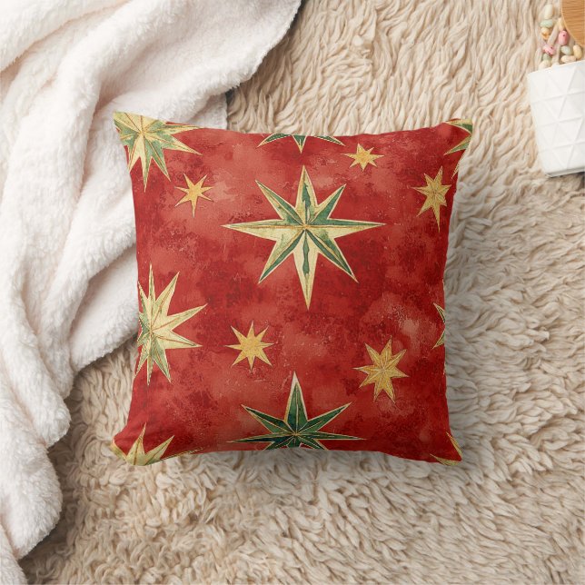 Red Green Gold Stars Christmas Kudde (Filt)