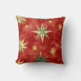 Red Green Gold Stars Christmas Kudde