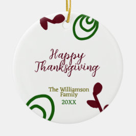 Red green happy Thanksgiving floral leaf fall Julgransprydnad Keramik