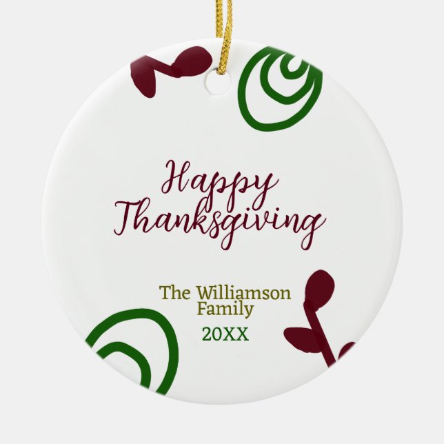 Red green happy Thanksgiving floral leaf fall Julgransprydnad Keramik (Framsidan)