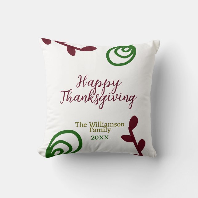 Red green happy Thanksgiving floral leaf fall Kudde (Framsida)