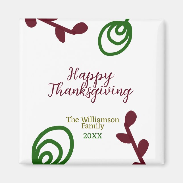 Red green happy Thanksgiving floral leaf fall Magnet (Framsidan)
