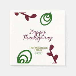 Red green happy Thanksgiving floral leaf fall Pappersservett