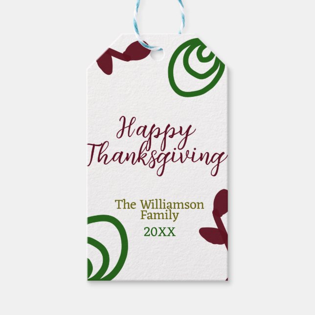Red green happy Thanksgiving floral leaf fall Presentetikett (Framsidan)