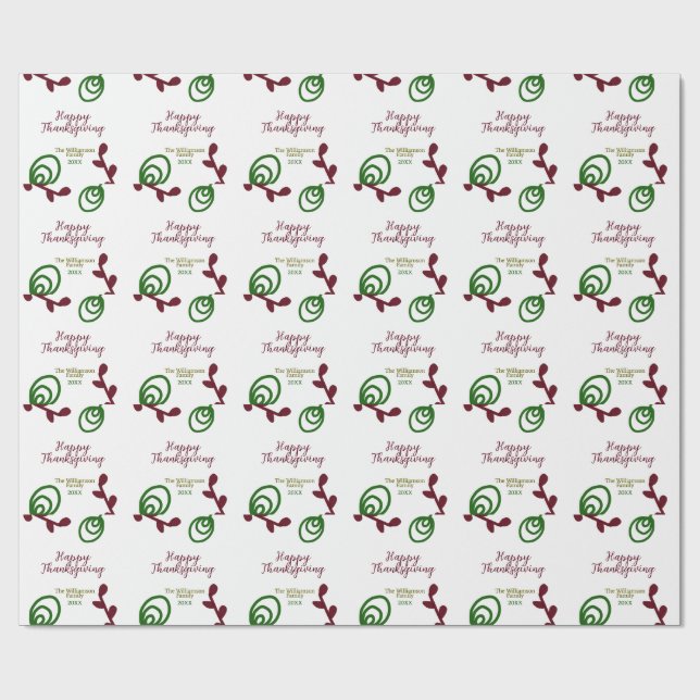 Red green happy Thanksgiving floral leaf fall Presentpapper (Platt)