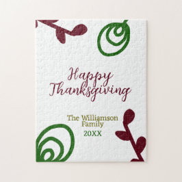 Red green happy Thanksgiving floral leaf fall Pussel