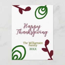 Red green happy Thanksgiving floral leaf fall Vykort