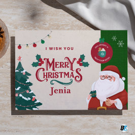 Red & Green Illustrated Merry Christmas Flat Julkort