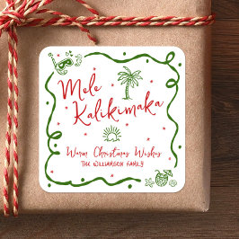 Red Green Mele Kalikimaka Hand Drawn Fun Christmas Fyrkantigt Klistermärke