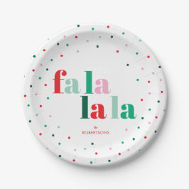 Red Green Pink Fa La La La Christmas Paper Plate