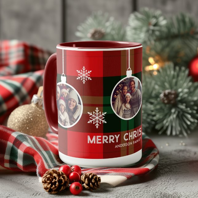 Red Green Plaid Buffalo Check Photo Christmas  Mugg (Red Green Plaid Buffalo Check Photo Christmas Mug)
