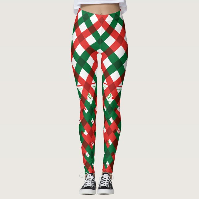 Red Green Plaid Christmas Leggings Women (Framsida)