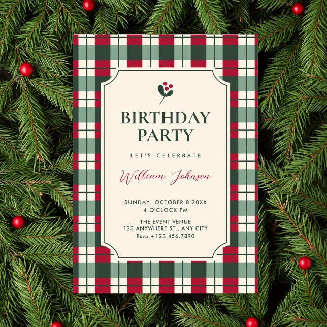 Red green plaid tartan pattern birthday inbjudningar (Skapare uppladdad)