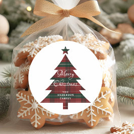 Red Green Plaid Tree Personalized Merry Christmas  Runt Klistermärke