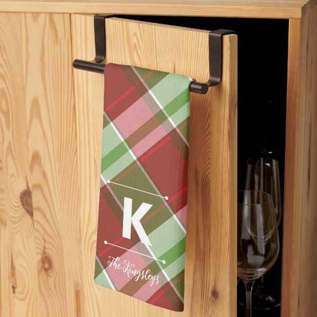 Red Green Play-julen Personlig Monogram Kökshandduk (Thirds Fold)