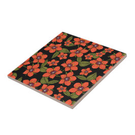 Red green purple Scarlet Pimpernel watercolor Kakelplatta