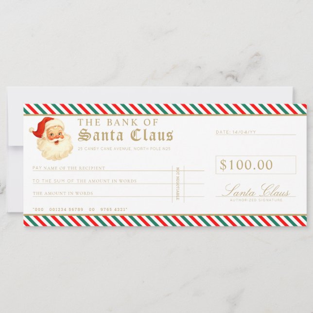 Red Green Santa Cheque Gift Voucher Card Inbjudningar (Framsida)