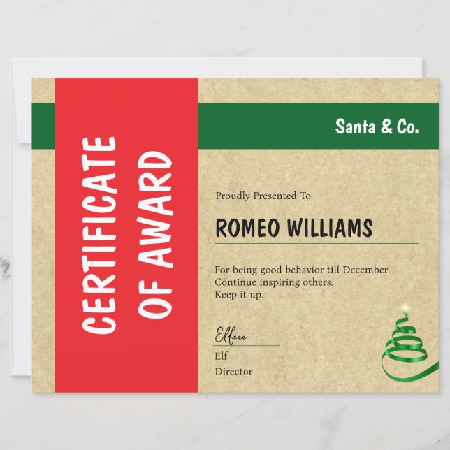 Red Green Santa & Co. Christmas Award Certificate (Framsida)