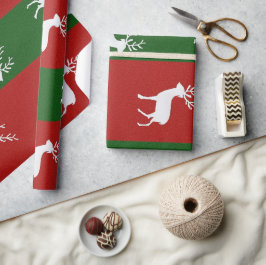 Red Green Stripes and White Reindeer Silhouette Presentpapper