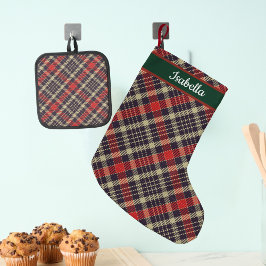 Red & Green Tartan Plaid Personalized Liten Julstrumpa