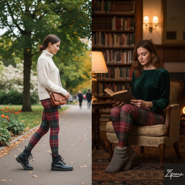 Red Green Traditional Square Tartan Fabric Leggings (Skapare uppladdad)