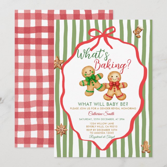Red Green What's Baking Gingerbread Gender Reveal Inbjudningar (Fram/baksida)