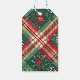 RED GREEN WHITE CHRISTMAS PLAID PATTERN PRESENTETIKETT