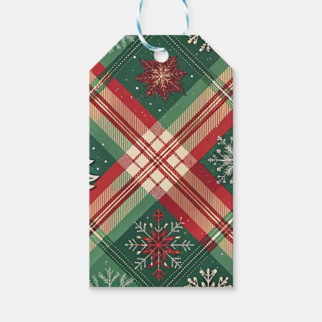 RED GREEN WHITE CHRISTMAS PLAID PATTERN PRESENTETIKETT (Framsidan)