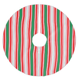 Red Green & White Stripe Christmas Tree Skirt Julgransmatta Borstad Polyester