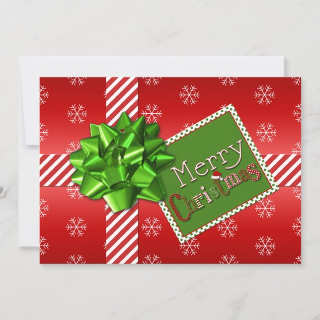 Red, Green, White Striped Christmas Photo Card Julkort (Framsida)