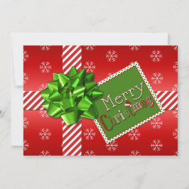 Red, Green, White Striped Christmas Photo Card Julkort